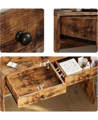 Vanity Desk Set with LED Lighted Mirror & Power Outlet, Makeup Vanity Table with 4 Drawers