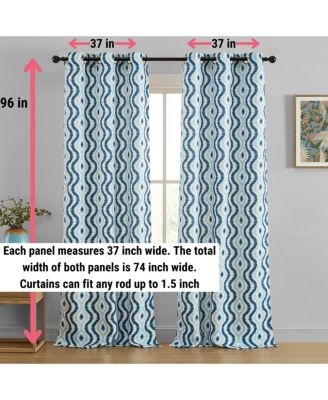 Tanner Ogee Ikatt Damask Patterned Window Grommet Curtains Bedroom - Light Blocking Darkening Window Panels, Set of 2 (Blue, 37 W x 96 L)