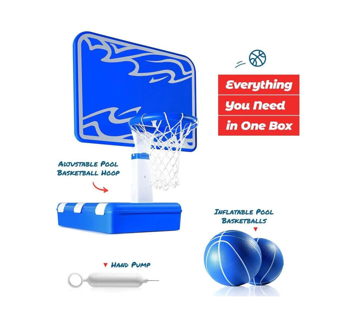 Детские игрушки Play22usa 54"H Adjustable-Height Pool Basketball Hoop, Balls & Pump, 3-Piece Set, Ages 5+ — фото 2