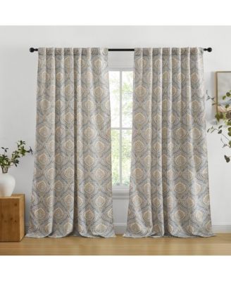 Messina Paisley Damask Patterned Back Tab Rod Pocket Curtains - Light Blocking Darkening Window Panels, Set of 2 (Grey/Yellow, 52 W x 96 L)