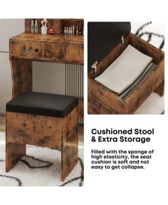Vanity Desk, Bedroom Makeup Table with 4 Drawers,Storage Stool