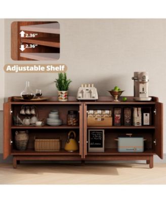 Storage Cabinet, 63" Large Buffet Cabinet with Shelves and Grille Doors