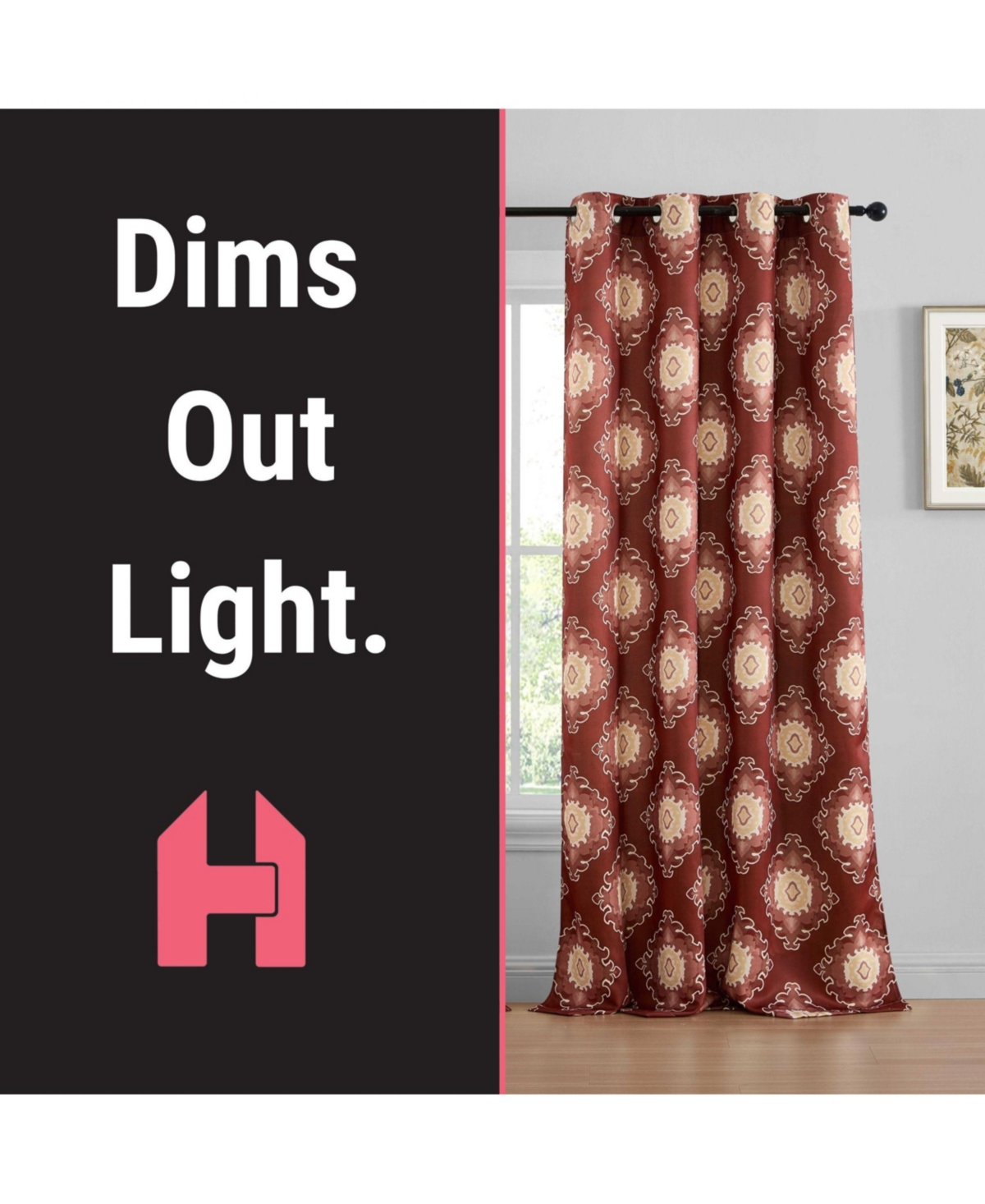 Hlc.me Liam Ogee Ikatt Damask Patterned Window Grommet Curtains Bedroom - Light Blocking Darkening Window Panels, Set of 2 (Spice Red