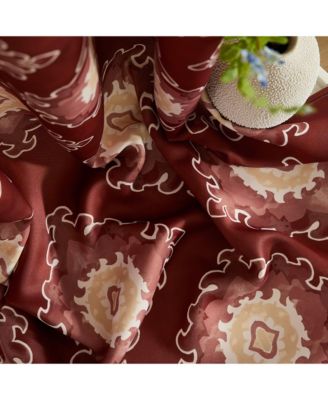 Liam Ogee Ikatt Damask Patterned Window Grommet Curtains Bedroom - Light Blocking Darkening Window Panels, Set of 2 (Spice Red, 52 W x 96 L