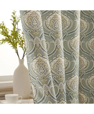 Messina Paisley Damask Patterned Back Tab Rod Pocket Curtains - Light Blocking Darkening Window Panels, Set of 2 (Green/Yellow, 52 W x 96 L)