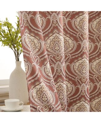 Messina Paisley Damask Patterned Back Tab Rod Pocket Curtains - Light Blocking Darkening Window Panels, Set of 2 (Spice Red, 52 W x 84 L)