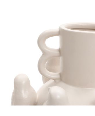 Classic White Ceramic Modern Birds 14.4-Inch Tall Vase