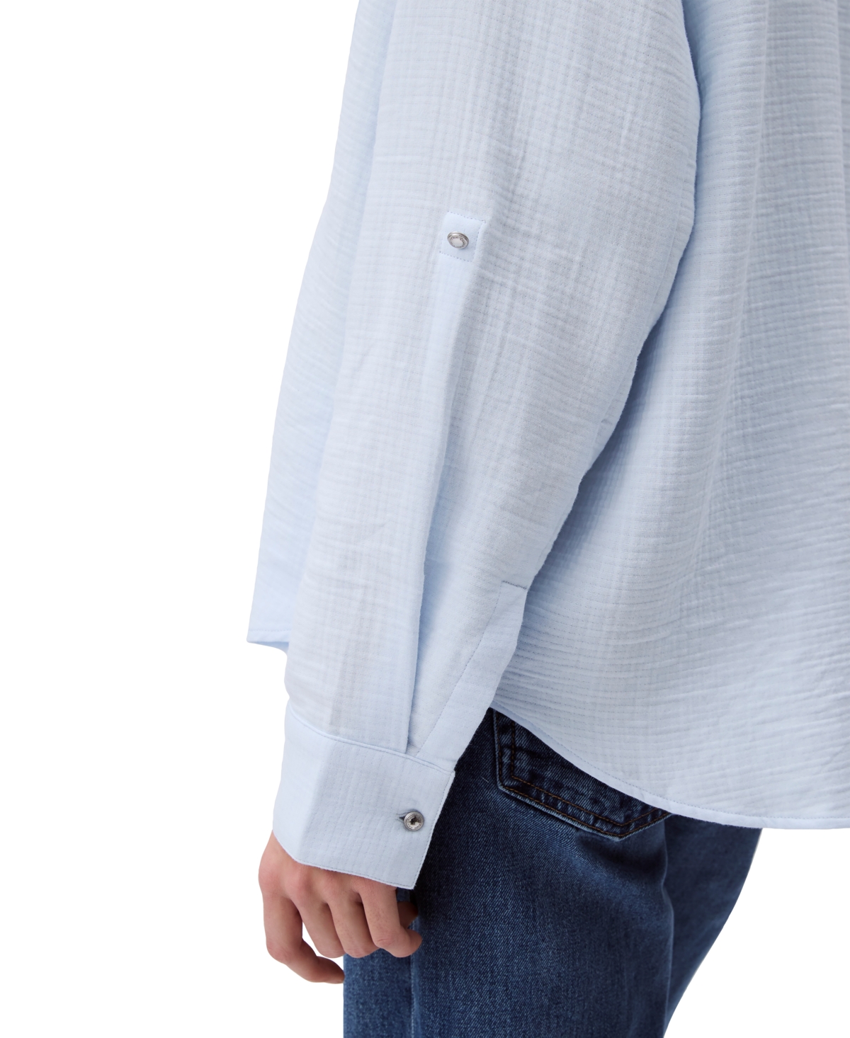 Calvin Klein Jeans Est.1978 Women's Double Gauze Roll-tab-sleeve Button-down Shirt In Blue