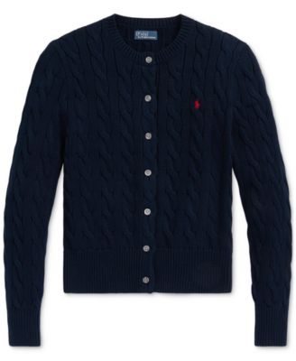 Women's Cable-Knit Cotton Crewneck Cardigan Sweater