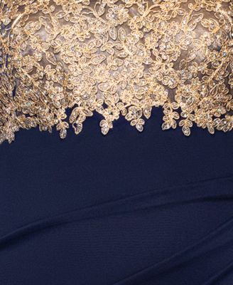 Plus Size Embroidered Illusion Gown