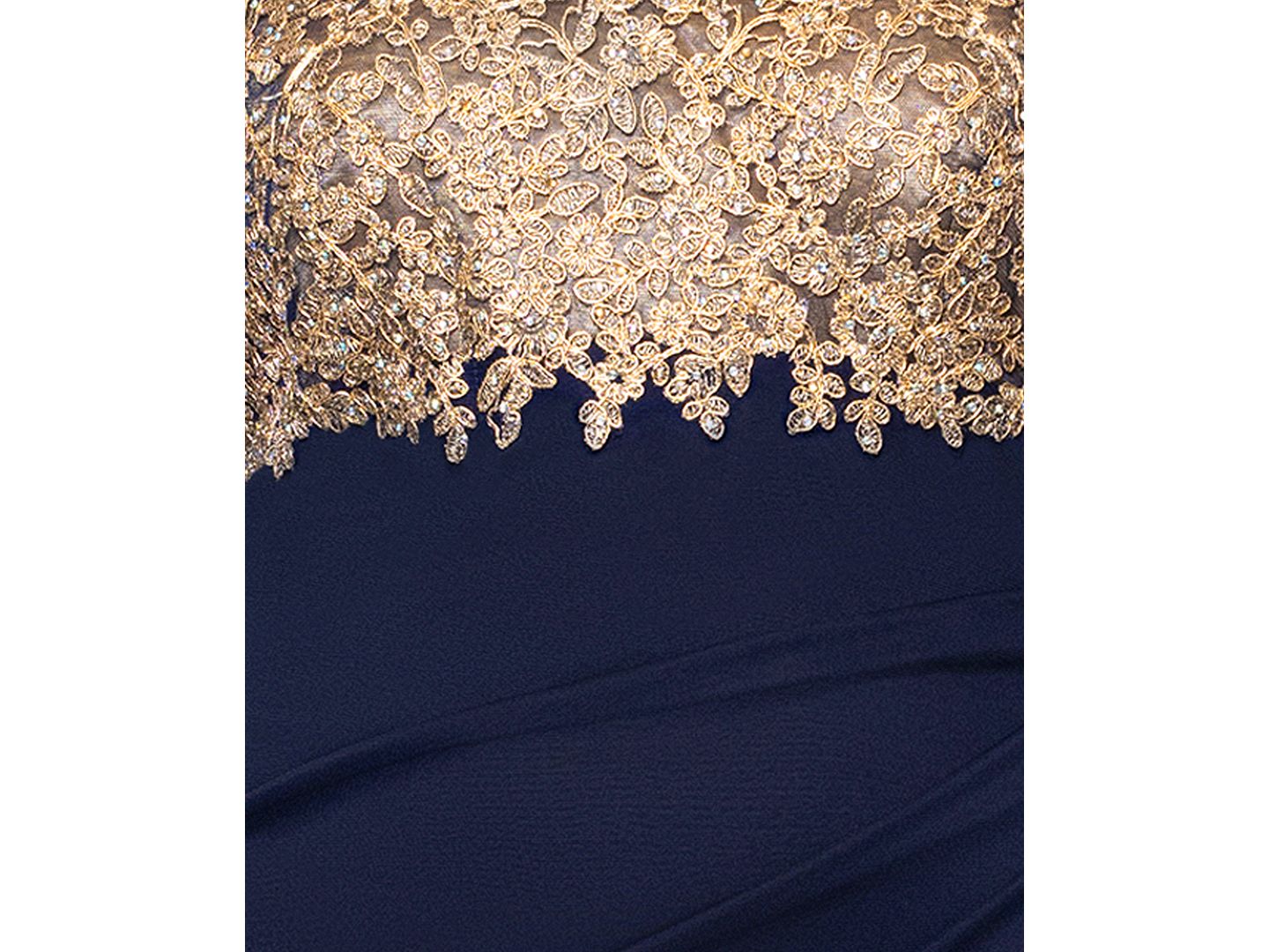 Женские платья XSCAPE Plus Size Embroidered Illusion Gown, цвет: Тёмно-синий / Золотой — фото 5