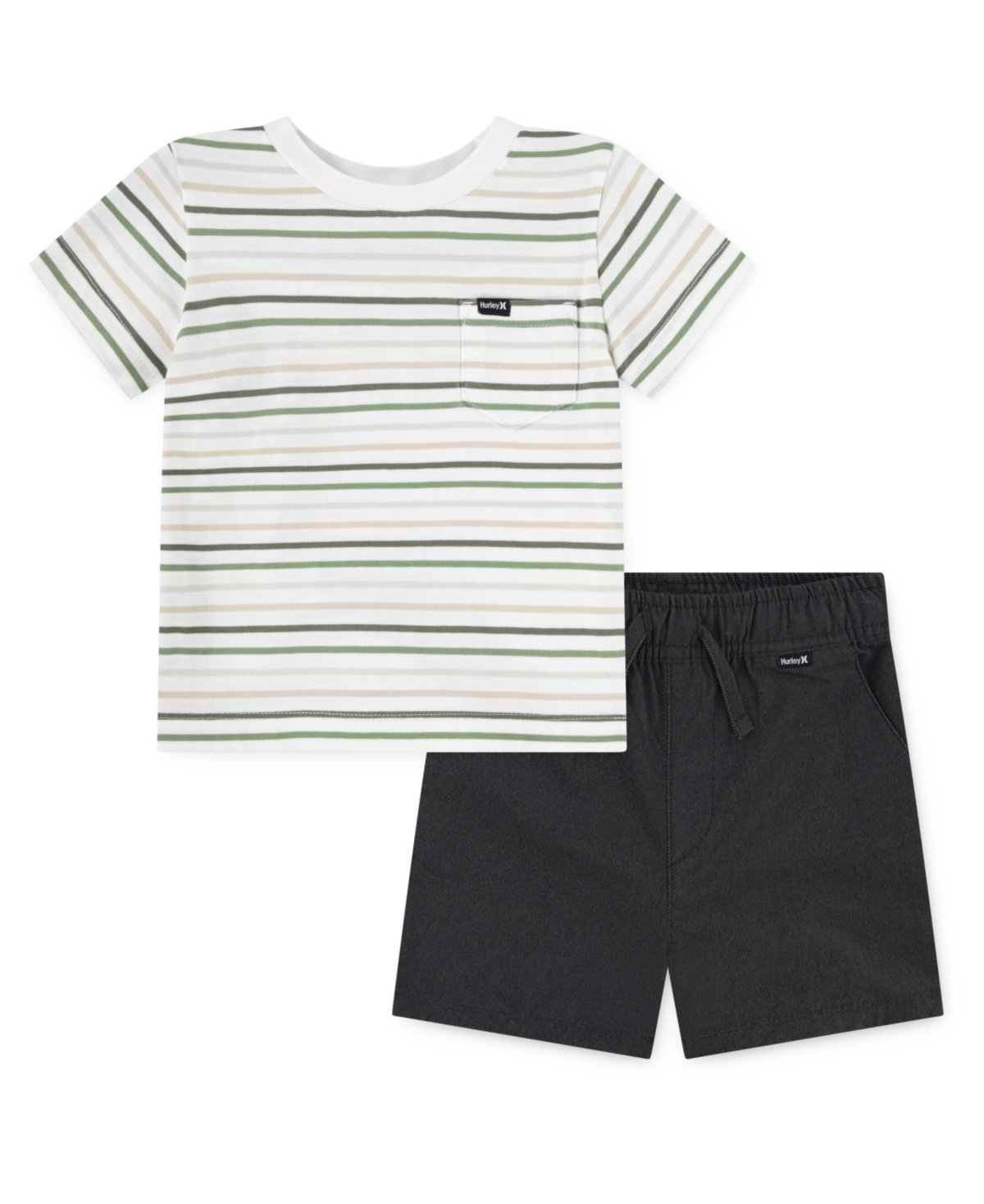 Hurley Toddler Boys 2-piece Striped T-shirt And Twill Shorts Set In Black