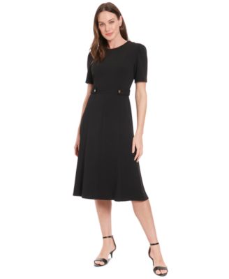 Women's Puff-Sleeve Tab-Detail Fit & Flare Dress