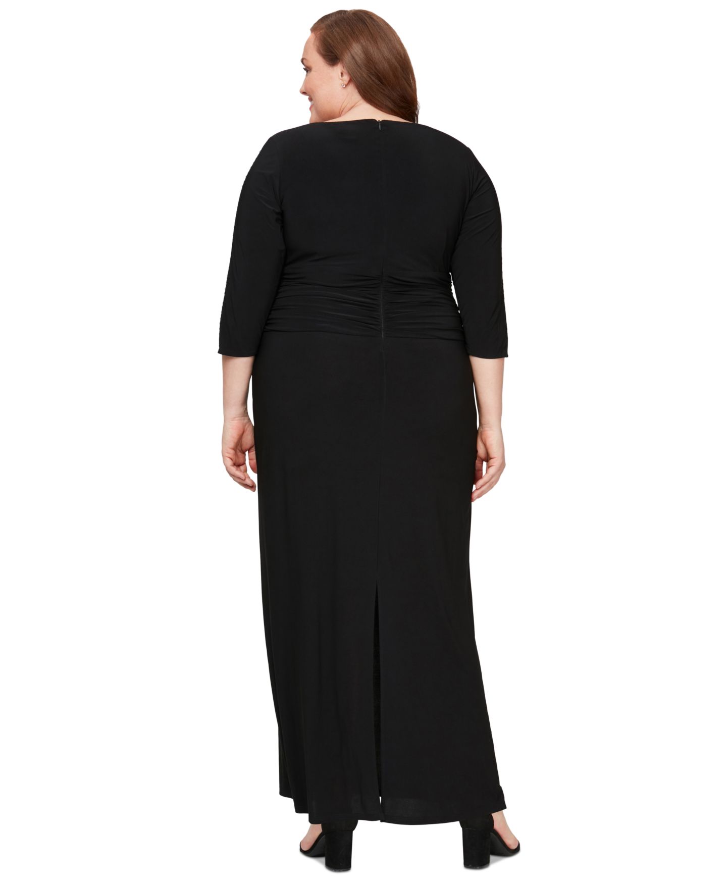 Женское платье SL Fashions Plus Size Embellished-Sleeve Ruched Gown, цвет: Чёрный — фото 2