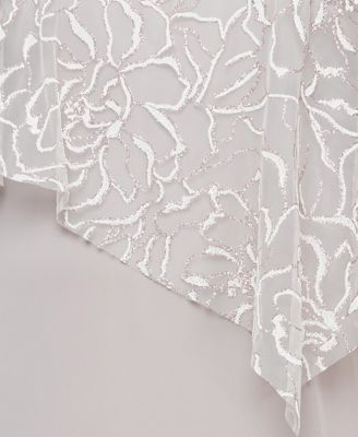 Plus Size Asymmetrical Glitter Cape Gown 