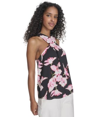 Женский топ с перекрещивающимся вырезом и цветочным принтом от Calvin Klein