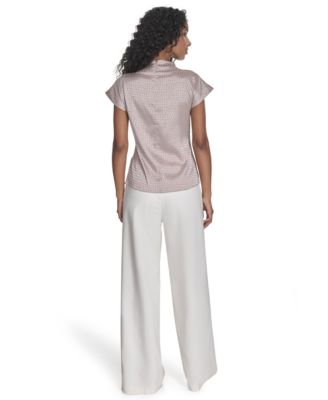 Женский жаккардовый топ с имитацией шеи и коротким рукавом от Calvin Klein