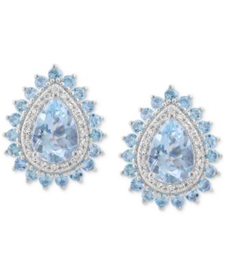 EFFY&reg; Aquamarine (1-3/8 ct. t.w.), Blue Topaz (5/8 ct. t.w.) & Diamond (5/8 ct. t.w.) Stud Earrings in 14k White Gold
