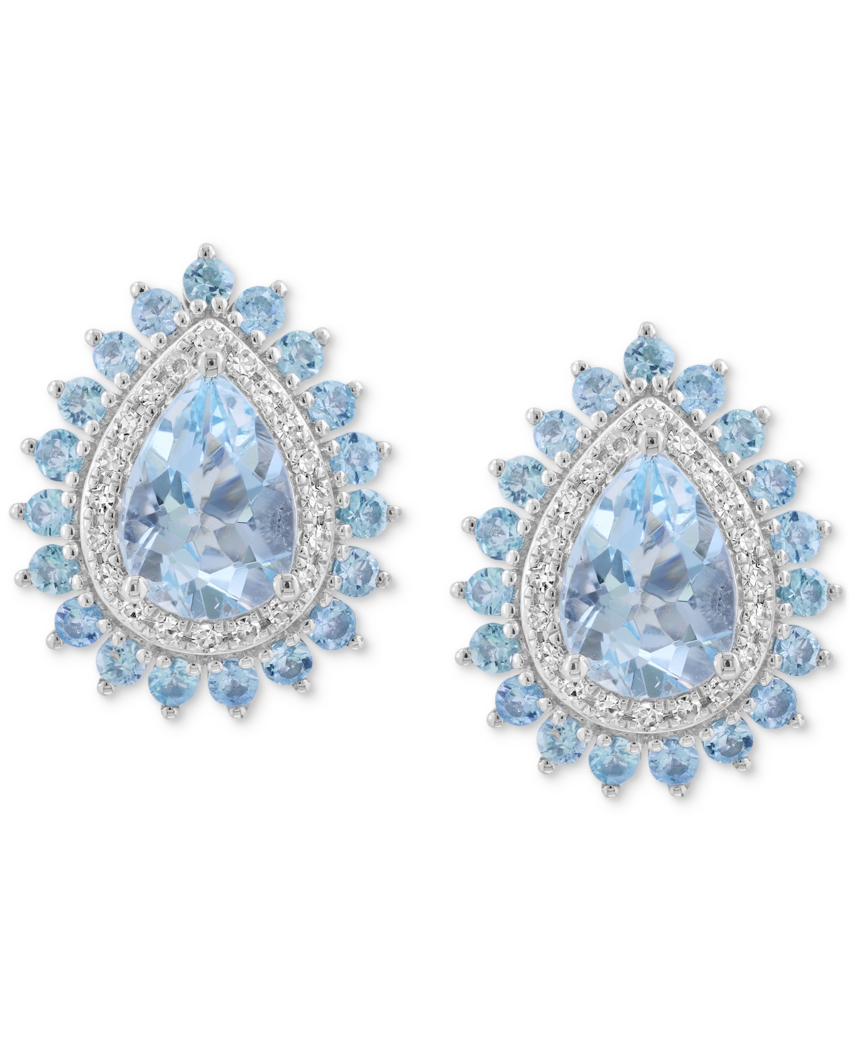 Effy Collection Effy Aquamarine (1-3/8 Ct. T.w.), Blue Topaz (5/8 Ct. T.w.) & Diamond (5/8 Ct. T.w.) Stud Earrings I In Multi