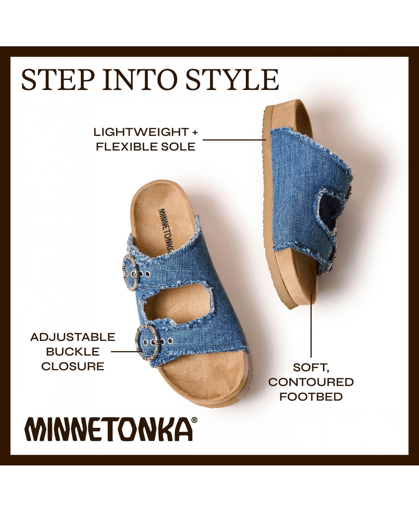 Женские сандалии Minnetonka Georgine Buckle Slide, цвет: Синий джинсовый — фото 8