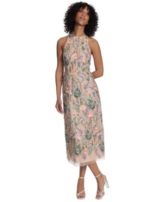 Women's Embroidered Floral Midi Nylon Dress