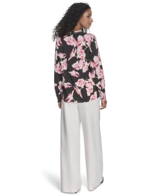 Женская рубашка Calvin Klein с принтом и разрезным вырезом и длинными рукавами от Calvin Klein