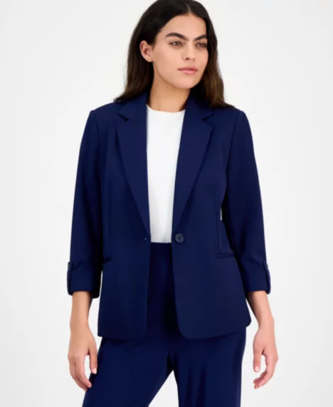 AK Anne Klein Petite Cool Crepe Single Button Jacket  - Distant Mountain