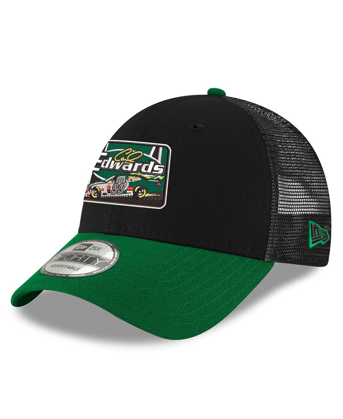 NEW ERA MEN'S BLACK/GREEN CARL EDWARDS 2025 NASCAR HALL OF FAME 9FORTY ADJUSTABLE TRUCKER HAT 