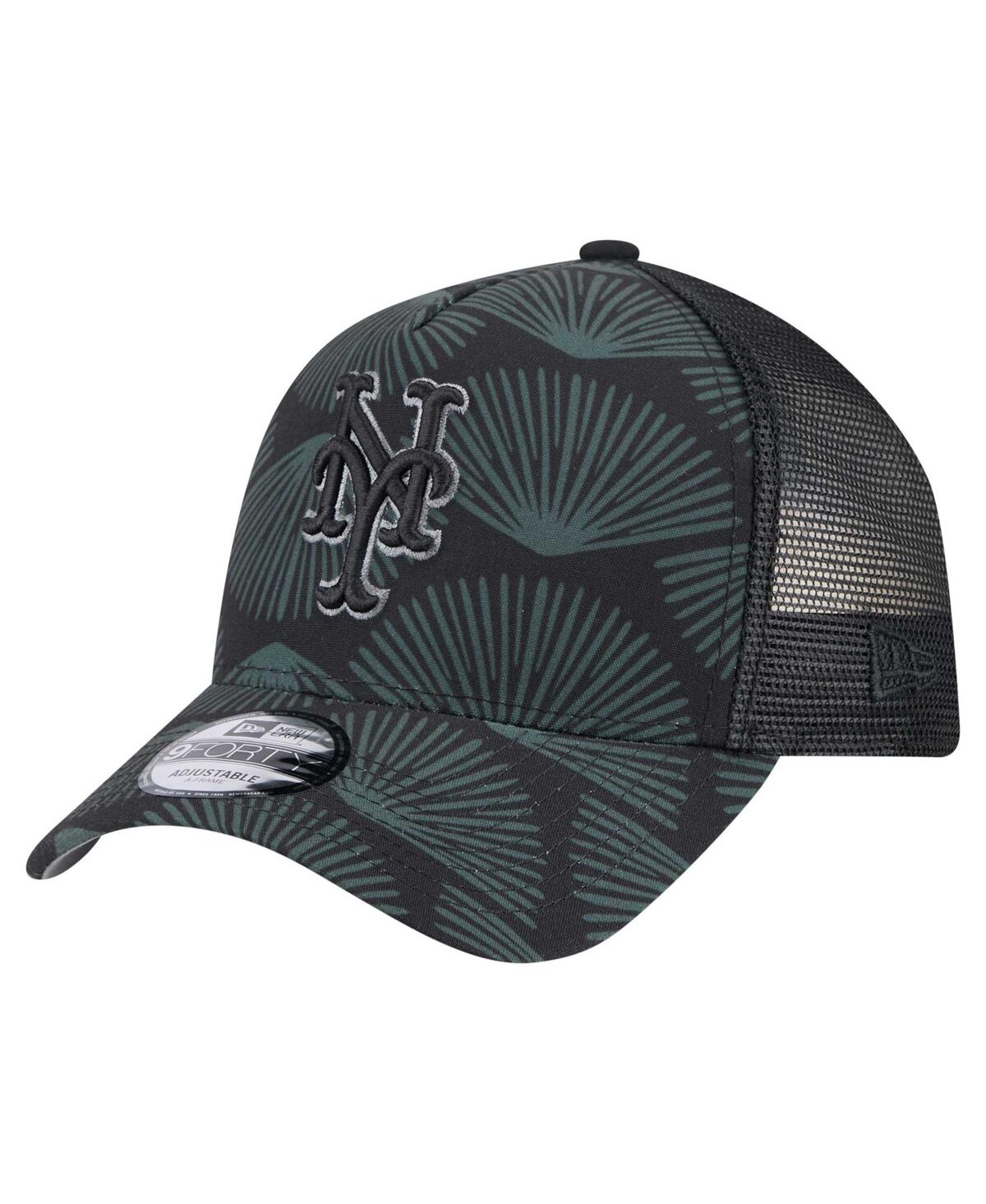 New Era Men's Black New York Mets 9forty A-frame Trucker Adjustable Hat In Black