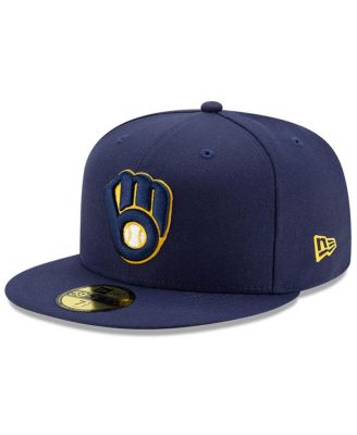 Мужская темно-синяя кепка New Era из Национального зала бейсбольной славы Milwaukee Brewers 59 размера, приталенная по размеру.