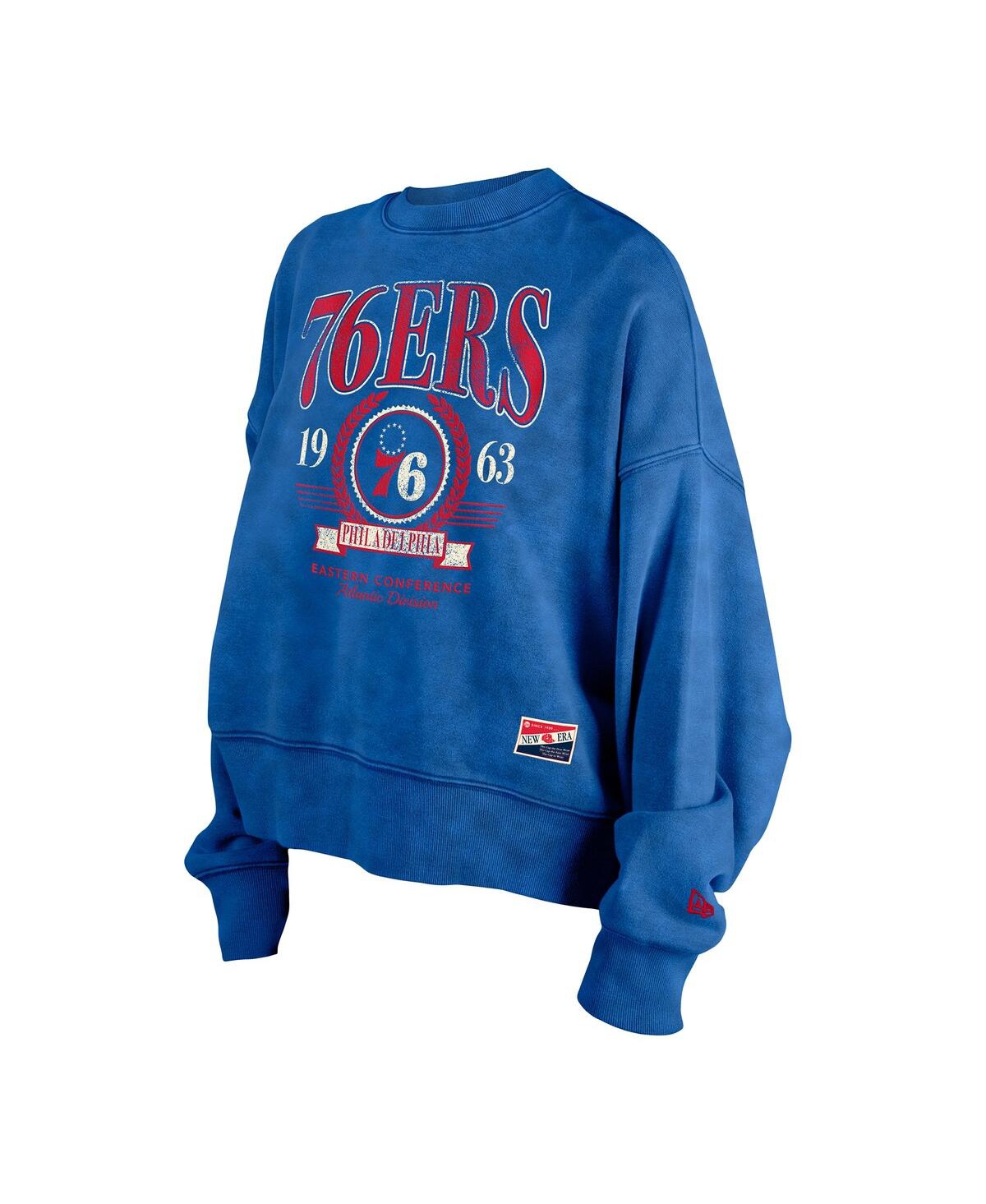 New Era Women's Royal Philadelphia 76ers Hardwood Classics Enzyme Wash Oversized Boxy Pullover Sweatshirt In Royal