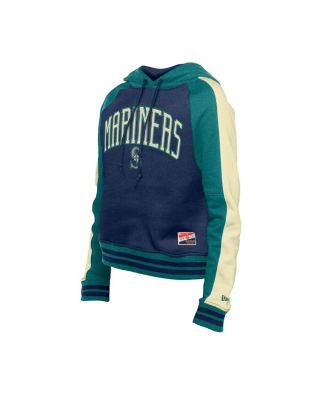 Укороченный пуловер реглан с капюшоном из коллекции New Era Women's Navy Seattle Mariners Cooperstown