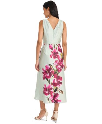 Женское миди-платье без рукавов с V-образным вырезом и цветочным рисунком Maggy London