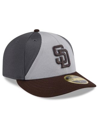Мужская серо-коричневая шляпа New Era San Diego Padres 2025 для тренировок по бейсболке с низким профилем, 59-дюймовая приталенная шляпа