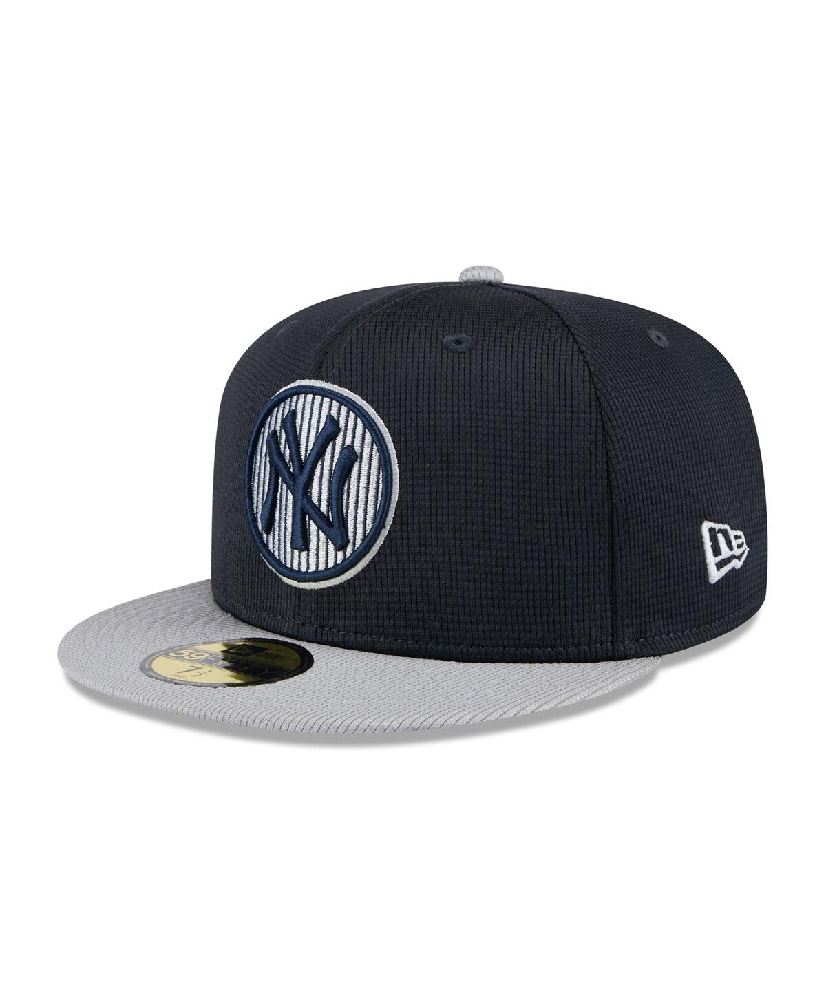 Shop New Era Men's Gray New York Yankees 2025 Batting Practice 59fifty Fitted Hat In Navy