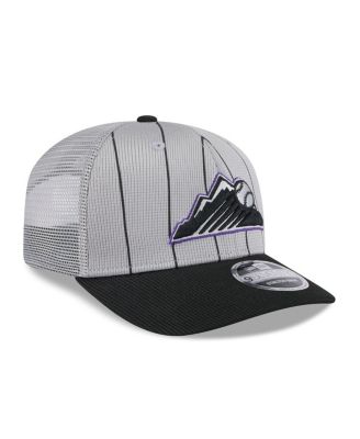 Мужская серо-черная шапка дальнобойщика New Era Colorado Rockies 2025 для тренировок по бейсболке 9SEVENTY с эластичной застежкой