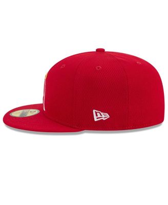 Мужская приталенная шляпа New Era красного цвета Los Angeles Angels 2025 MLB Clubhouse 59 за пятьдесят