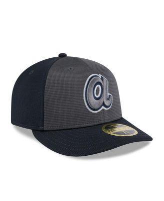 Мужская серая / темно-синяя шляпа Atlanta Braves 2025, новая эра, для тренировок по бейсболке, с низким профилем, 59-Футовая приталенная шляпа