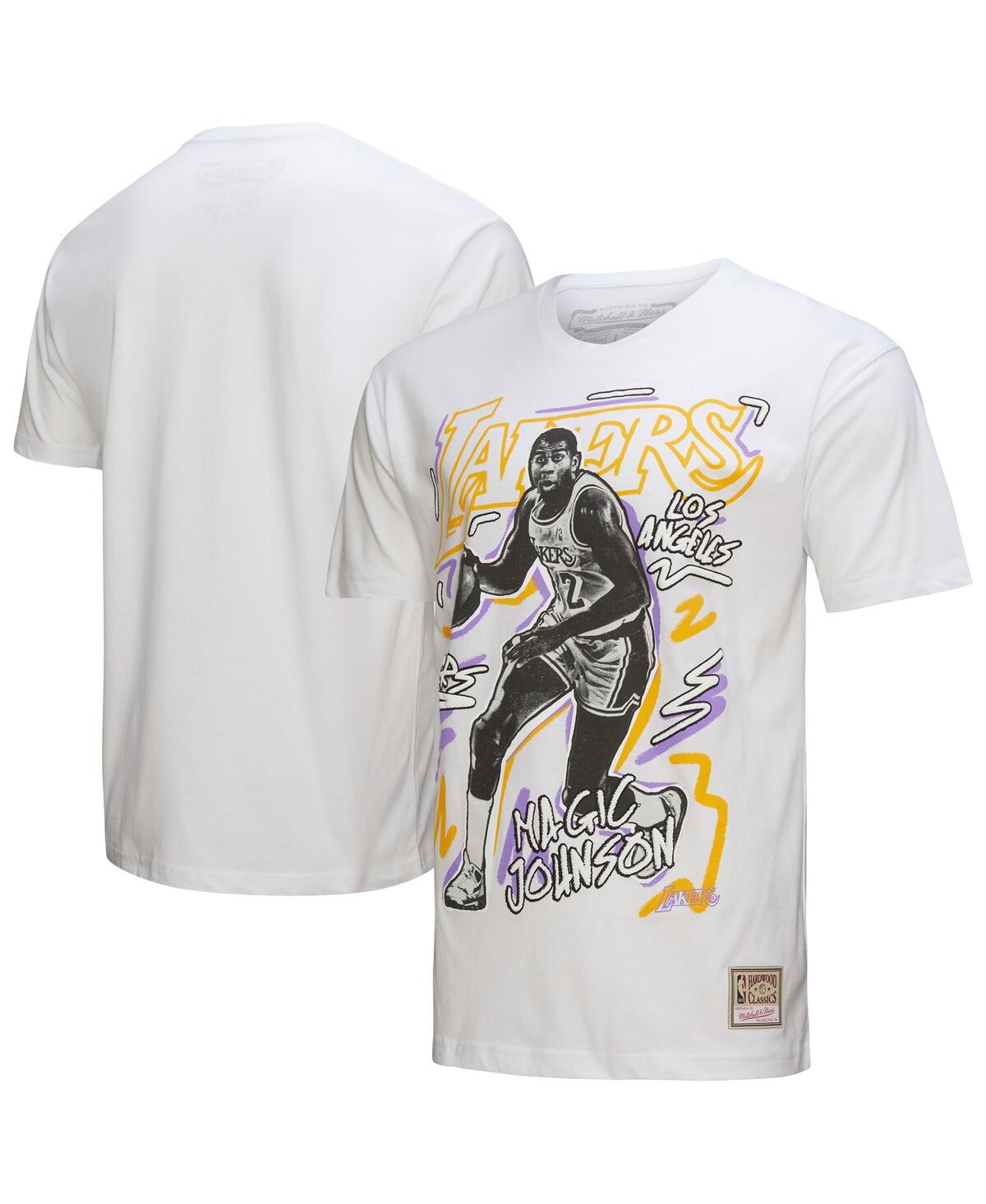 Mitchell & Ness Magic Johnson White Los Angeles Lakers Hardwood Classics Chalked Up T-shirt In White