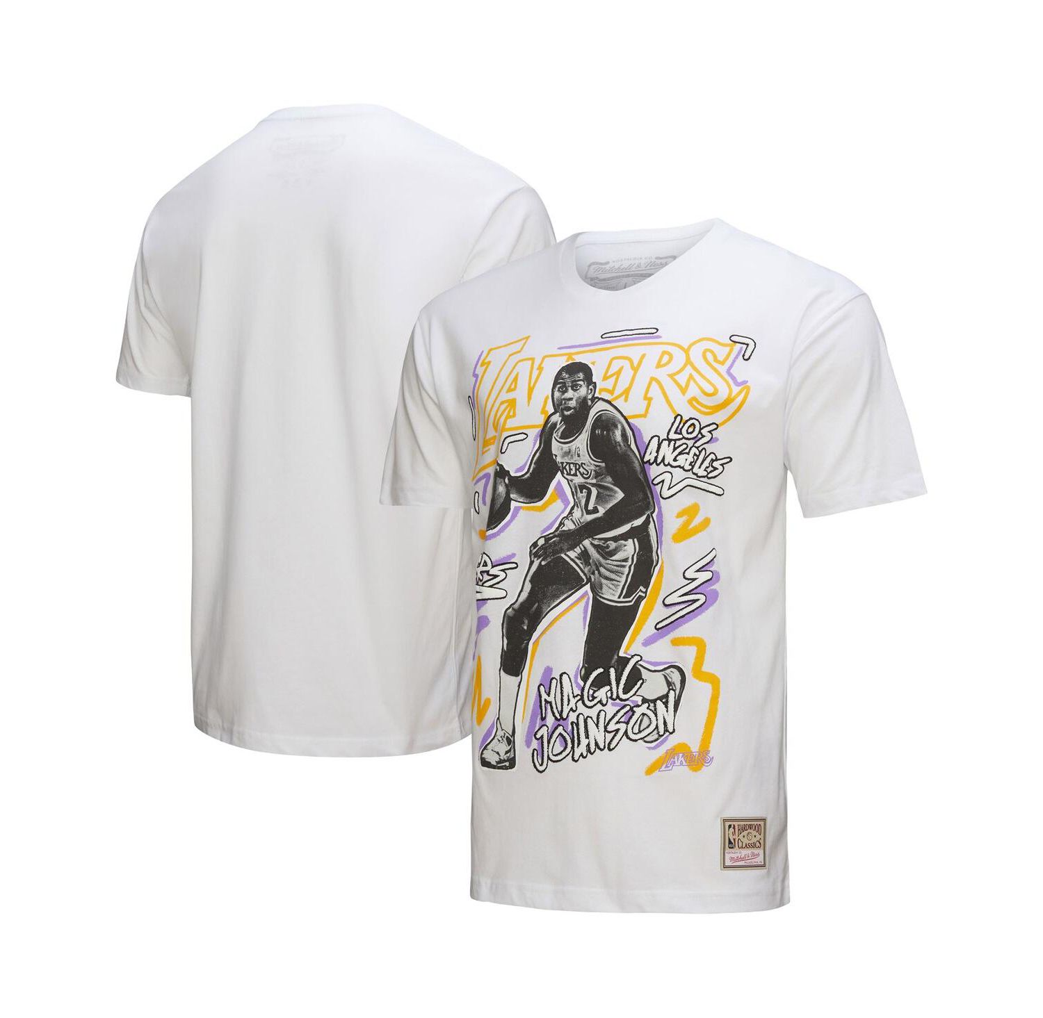 Men's Magic Johnson White Los Angeles Lakers Hardwood Classics Chalked Up T-Shirt