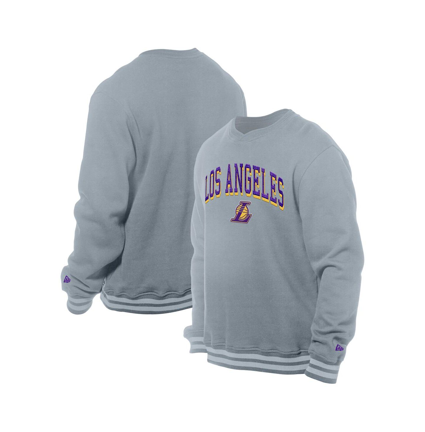 Мужской свитшот New Era Gray Los Angeles Lakers Chenille Cross Over Pullover — фото 1