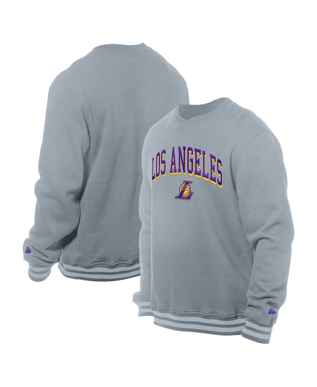 NEW ERA MEN'S GRAY LOS ANGELES LAKERS CHENILLE CROSS OVER PULLOVER SWEATSHIRT 