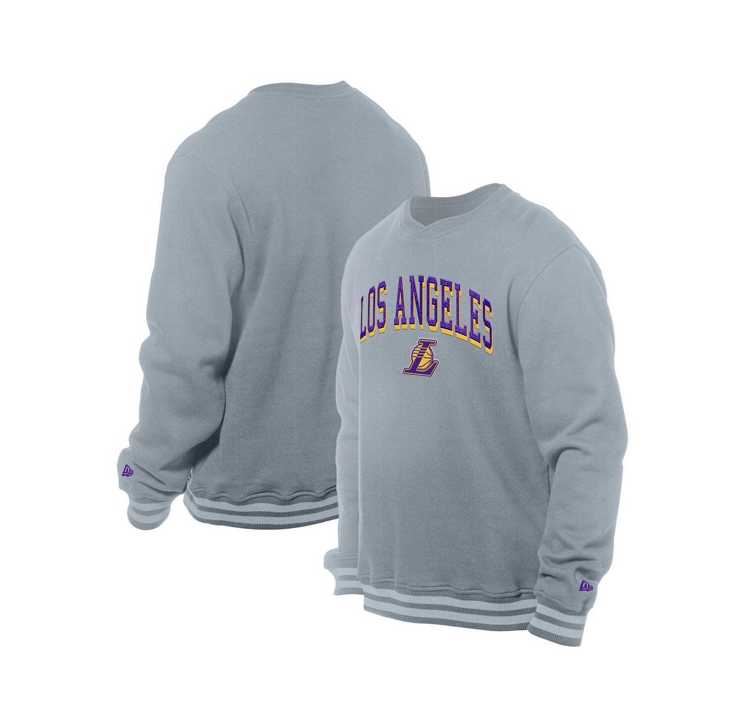 Men's Gray Los Angeles Lakers Chenille Cross Over Pullover Sweatshirt