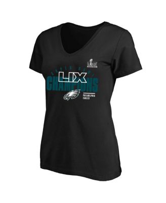 Женская черная футболка Fanatics Philadelphia Eagles Super Bowl LIX Champions большого размера с V-образным вырезом 