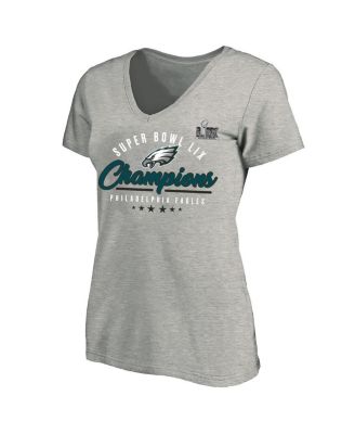 Женская футболка Fanatics Heather Gray Philadelphia Eagles Super Bowl LIX Champions Plus Size Prestigious Run Tri-Blend с V-образным вырезом от Fanatics