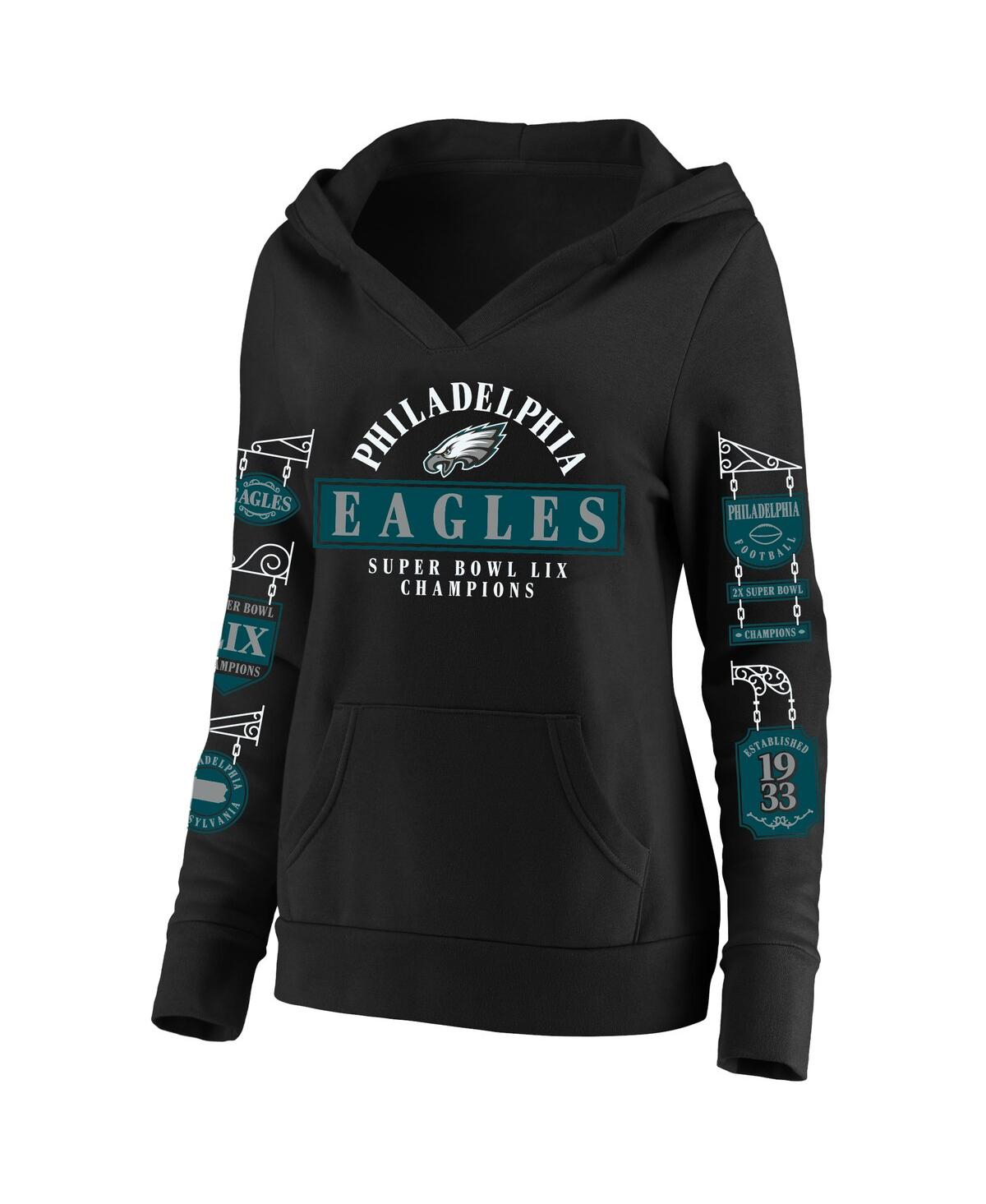 Fanatics Women's Black Philadelphia Eagles Super Bowl Lix Champions Plus Size Four Piece Notch Neck Pullover In Black