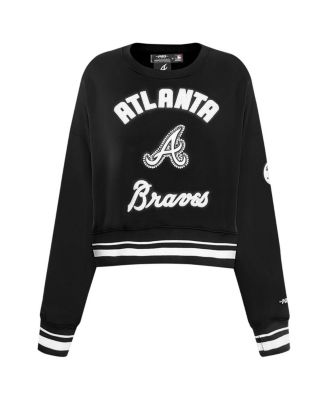Women's Black Atlanta Braves Cultivated-Pearl Cropped Pullover Sweatshirt