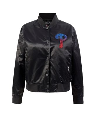 Женская черная куртка Philadelphia Phillies из атласа со стразами Pro Standard, застегивающаяся на все пуговицы