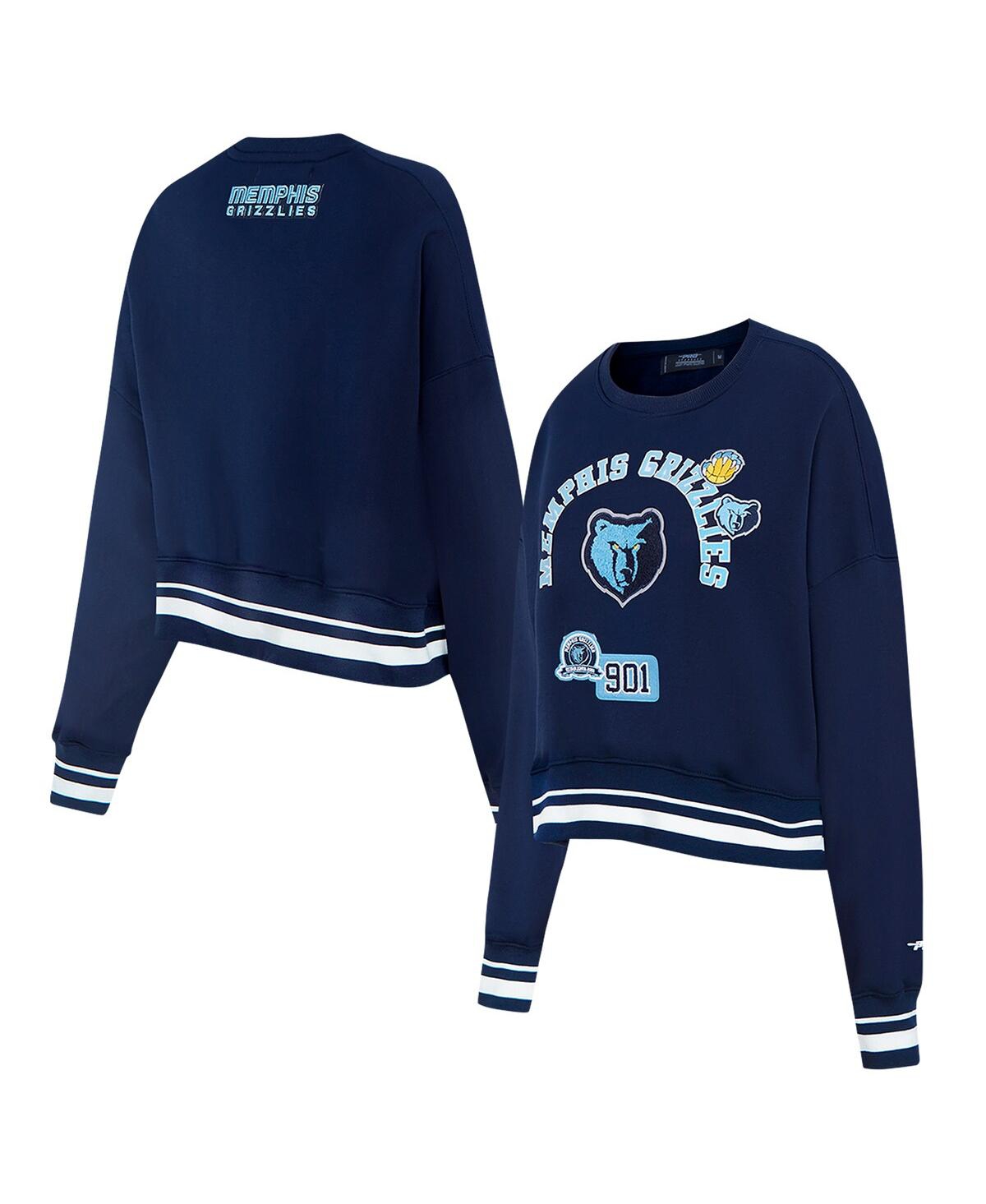 Women's Navy Memphis Grizzlies Area Code Cropped Pullover Sweatshirt - Navy