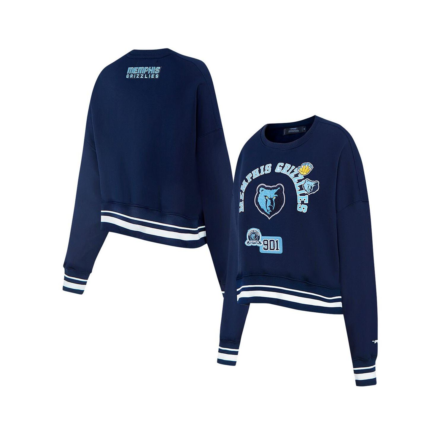 Women's Navy Memphis Grizzlies Area Code Cropped Pullover Sweatshirt